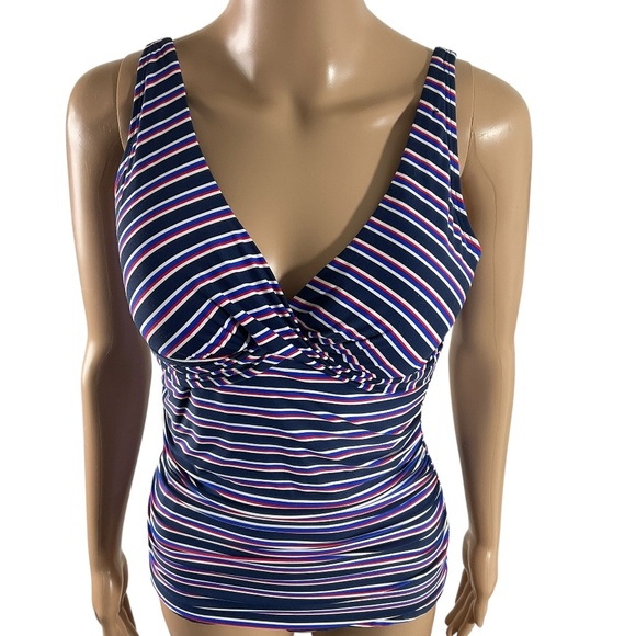 Nip Tuck Swim Tankini Top Multi-Fit Cup Striped Size 8 - Picture 1 of 13